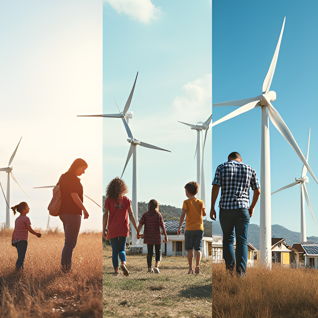 A split image or collage showing key issues from the Australian federal election campaign, such as rising living costs (depicted by increasing prices or struggling families), housing affordability (small or expensive houses), and renewable energy (wind turbines or solar panels).