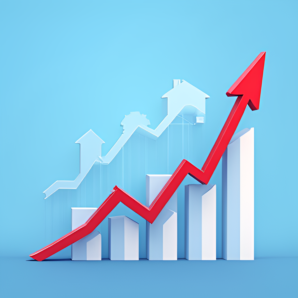 A stylized graph showing an upward trend line representing real estate market growth, with Zillow logo subtly integrated into the background, digital illustration