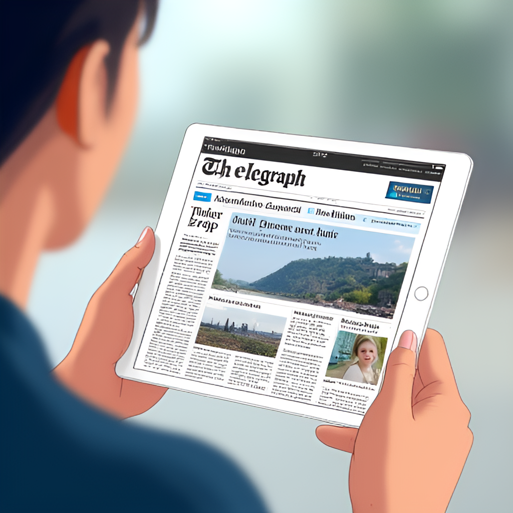 A modern image illustrating a person reading The Telegraph on a tablet or smartphone, with the newspaper's website visible on the screen, symbolizing its digital presence.