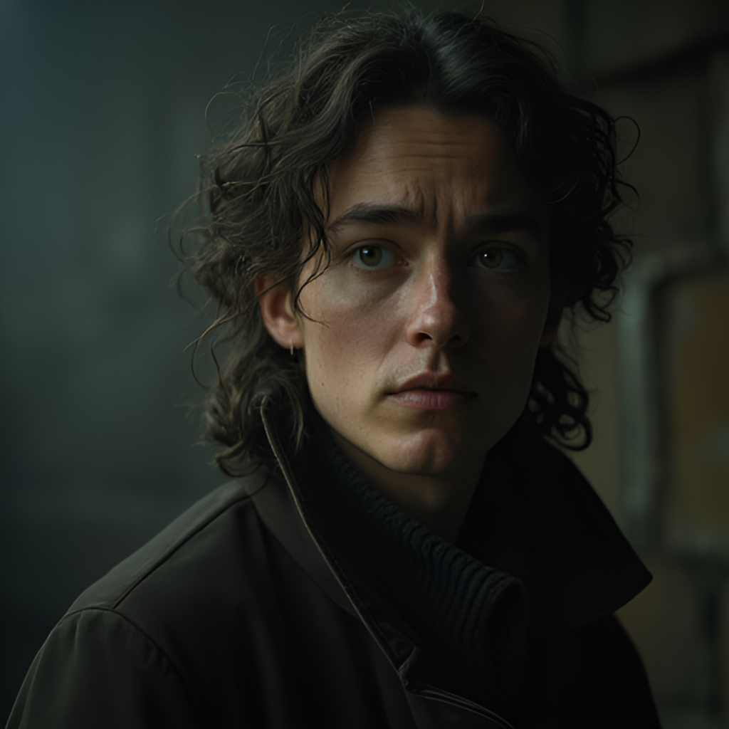 A character portrait of one of the main actors (Phoenix, Pascal, or Stone) in their Eddington role, conveying the tension and weariness of the film's setting and themes. Focus on expression and atmosphere.