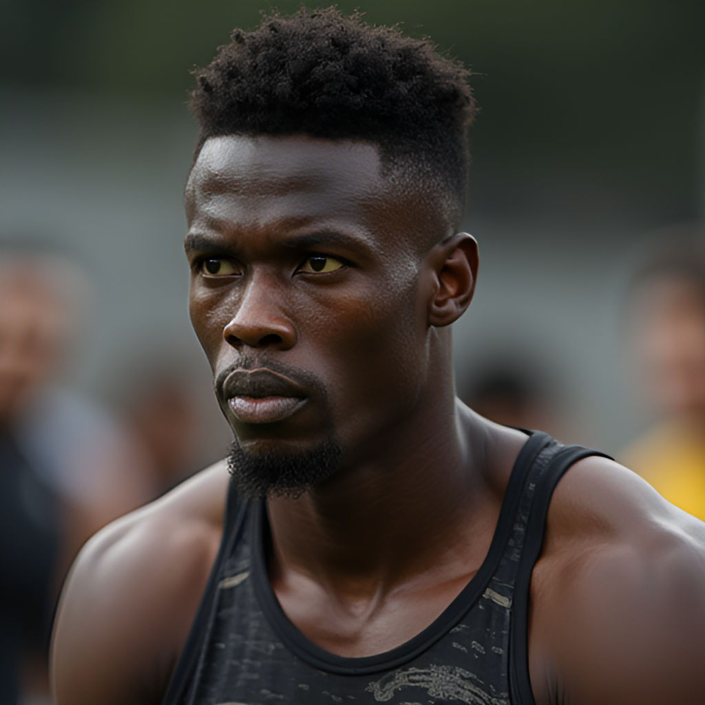 A portrait photo of Lungi Ngidi looking determined, perhaps during a training session or team photo, conveying strength and focus, with soft lighting.