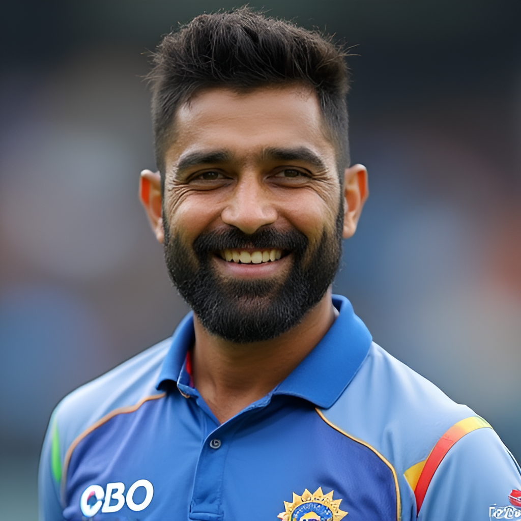A portrait image of Mukesh Kumar smiling or looking determined, possibly in his Indian team or IPL jersey, reflecting his personality and journey.