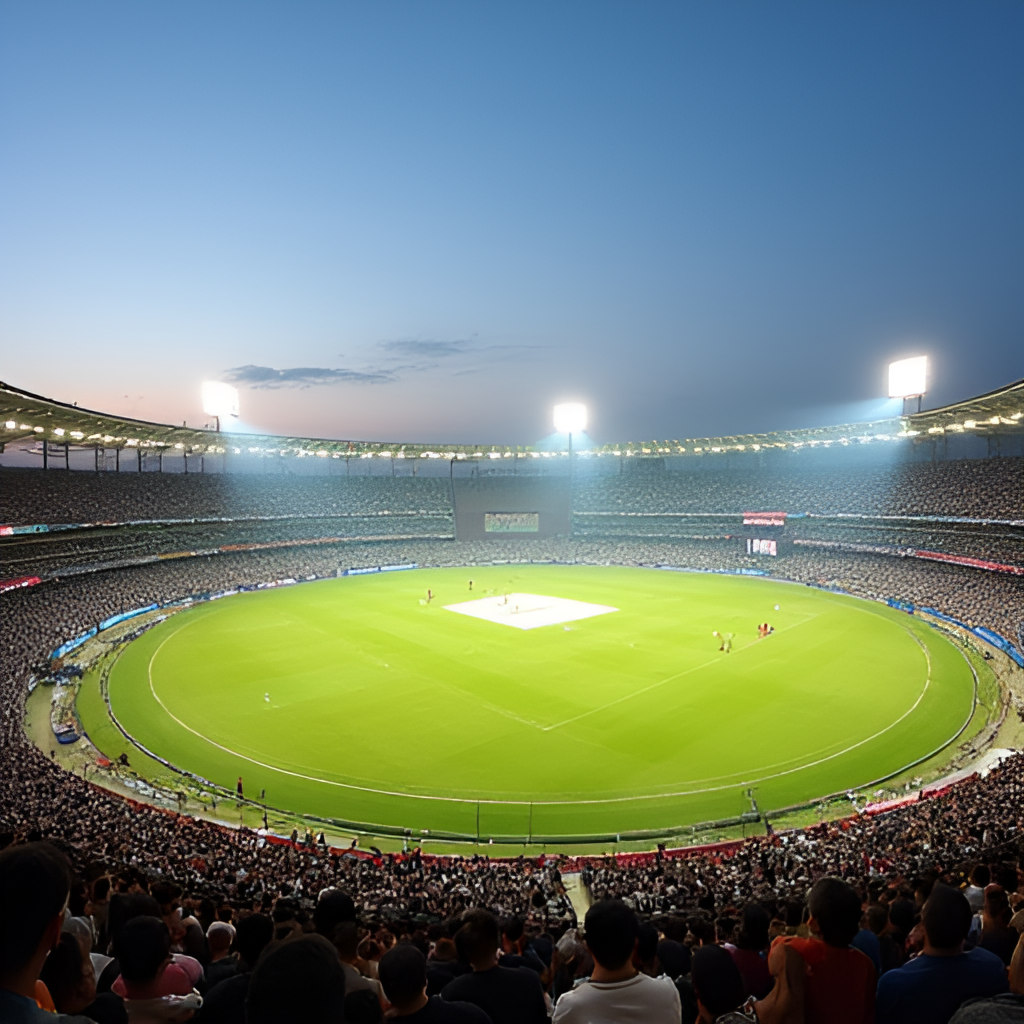 A wide view of the Sawai Mansingh Stadium in Jaipur during an IPL match, showing the pitch and the crowd, emphasizing the venue conditions