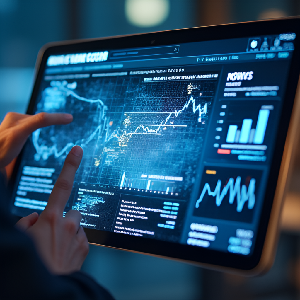 A digital interface of the Business Recorder website or mobile app on a screen, with business news headlines and stock market data visible, depicting its modern digital presence and accessibility.