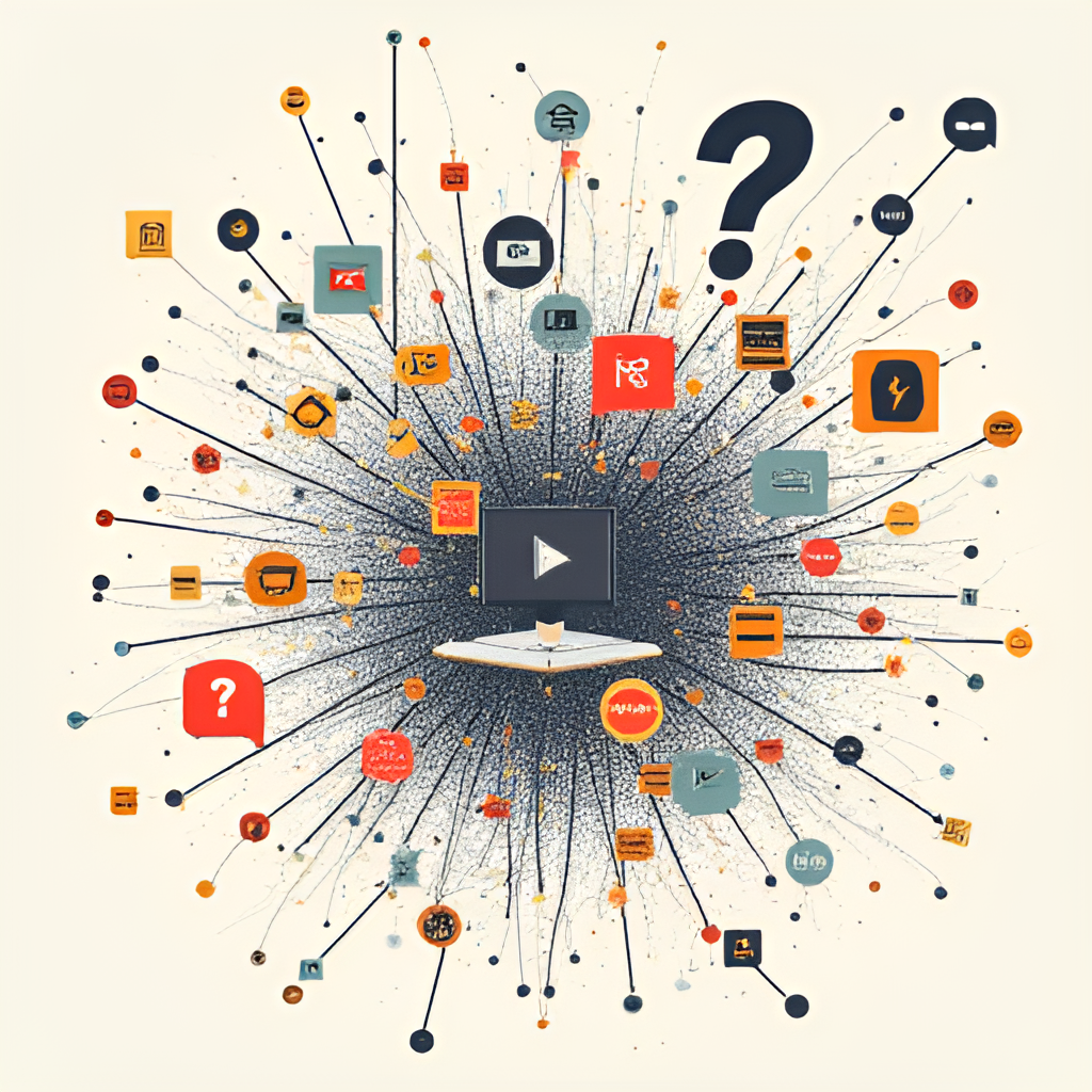 An abstract graphic illustrating the challenge of sifting through information overload and fake news, possibly using symbols like question marks, false signs, and a complex network of data points, with some being filtered out towards credible sources.